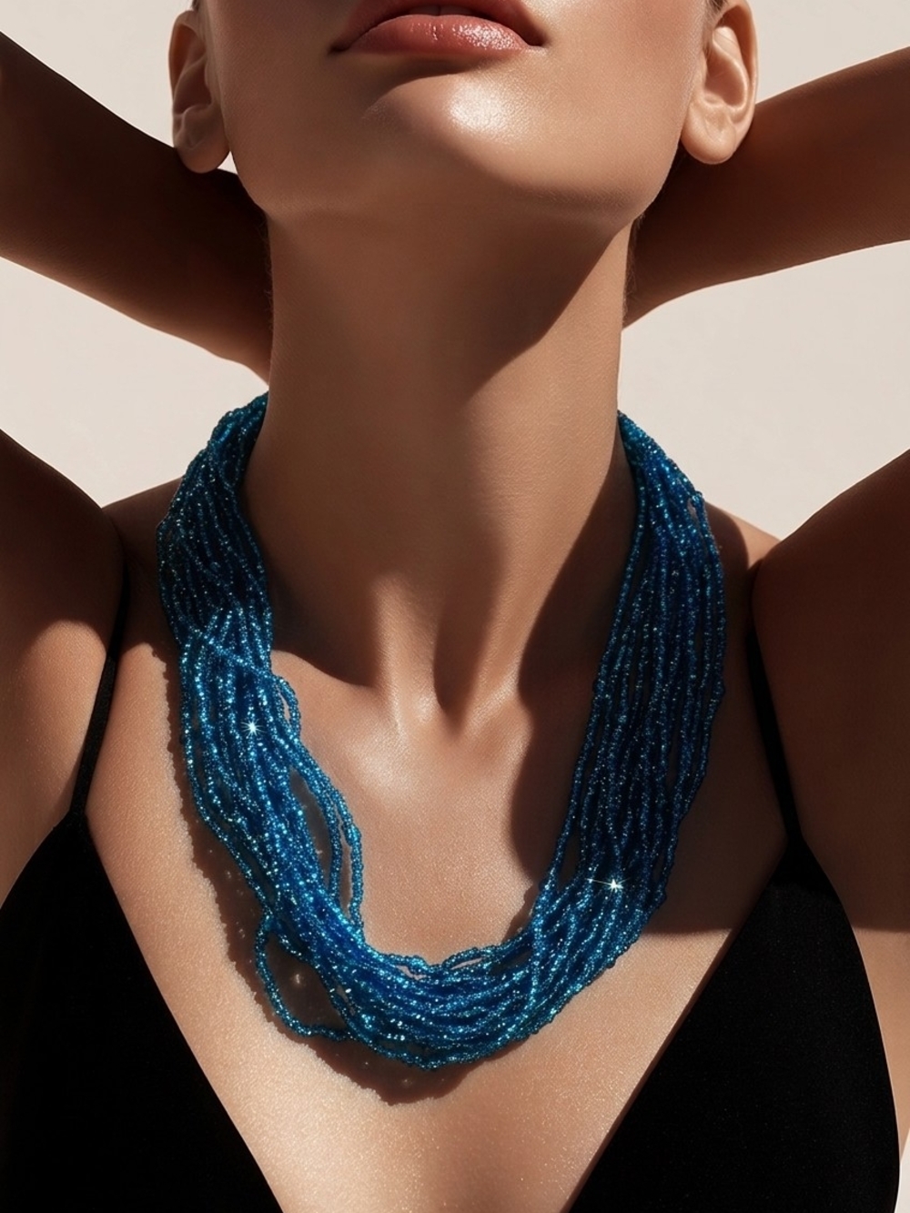 Boutique blue multi-strand beaded necklace
